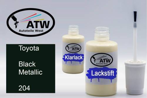 Toyota, Black Metallic, 204: 20ml Lackstift + 20ml Klarlack - Set, von ATW Autoteile West.